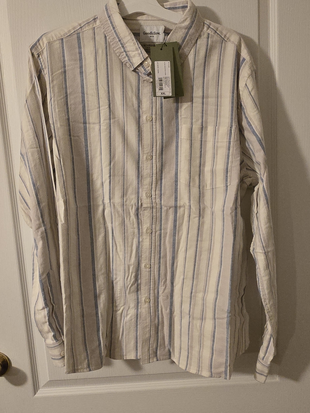 Goodfellow & Co Men's Cream Shirt with Light Blue Stripes